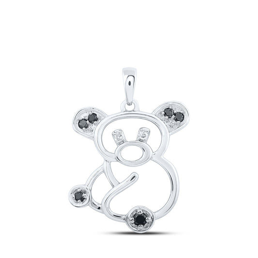 10K White Gold Womens Round Black Color Treated Diamond Koala Bear Animal Pendant 1/12 Cttw