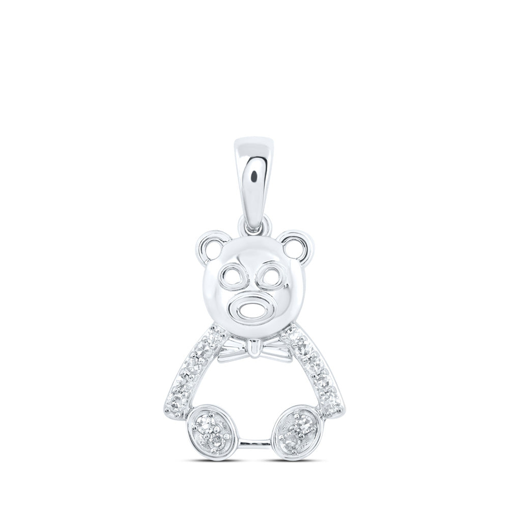 10K Yellow Or White Or Rose Gold Womens Round Diamond Teddy Bear Animal Pendant