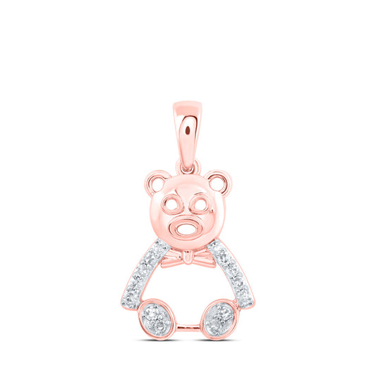 10K Yellow Or White Or Rose Gold Womens Round Diamond Teddy Bear Animal Pendant