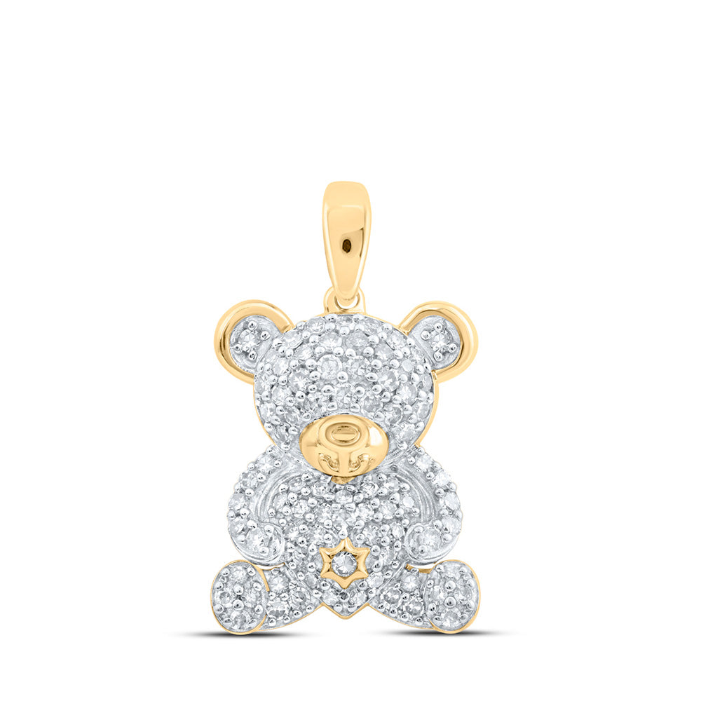 10K Yellow Or White Or Rose Gold Womens Round Diamond Teddy Bear Animal Pendant