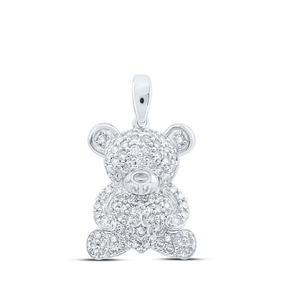 10K Yellow Or White Or Rose Gold Womens Round Diamond Teddy Bear Animal Pendant