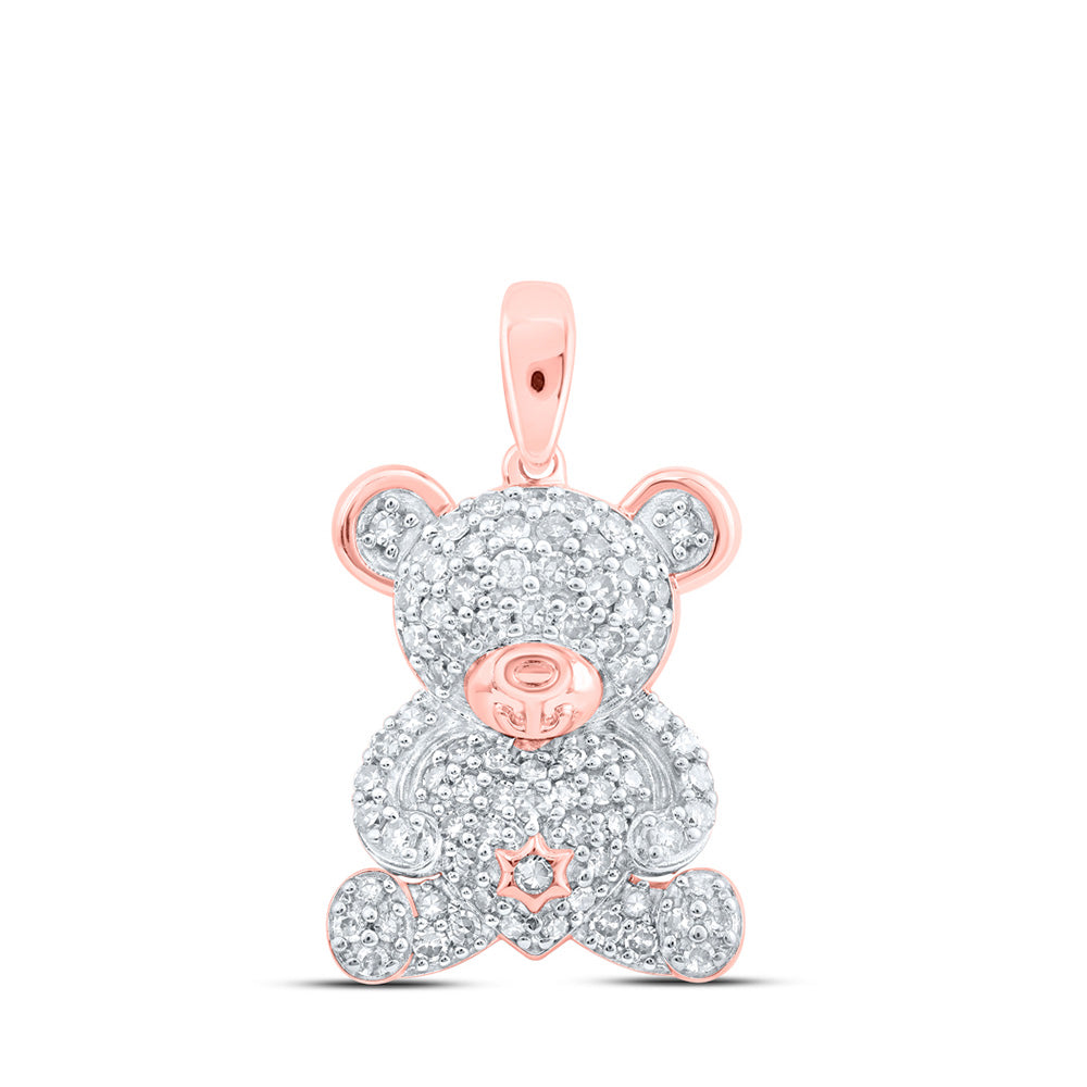 10K Yellow Or White Or Rose Gold Womens Round Diamond Teddy Bear Animal Pendant