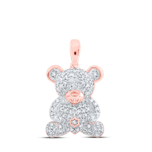 10K Yellow Or White Or Rose Gold Womens Round Diamond Teddy Bear Animal Pendant