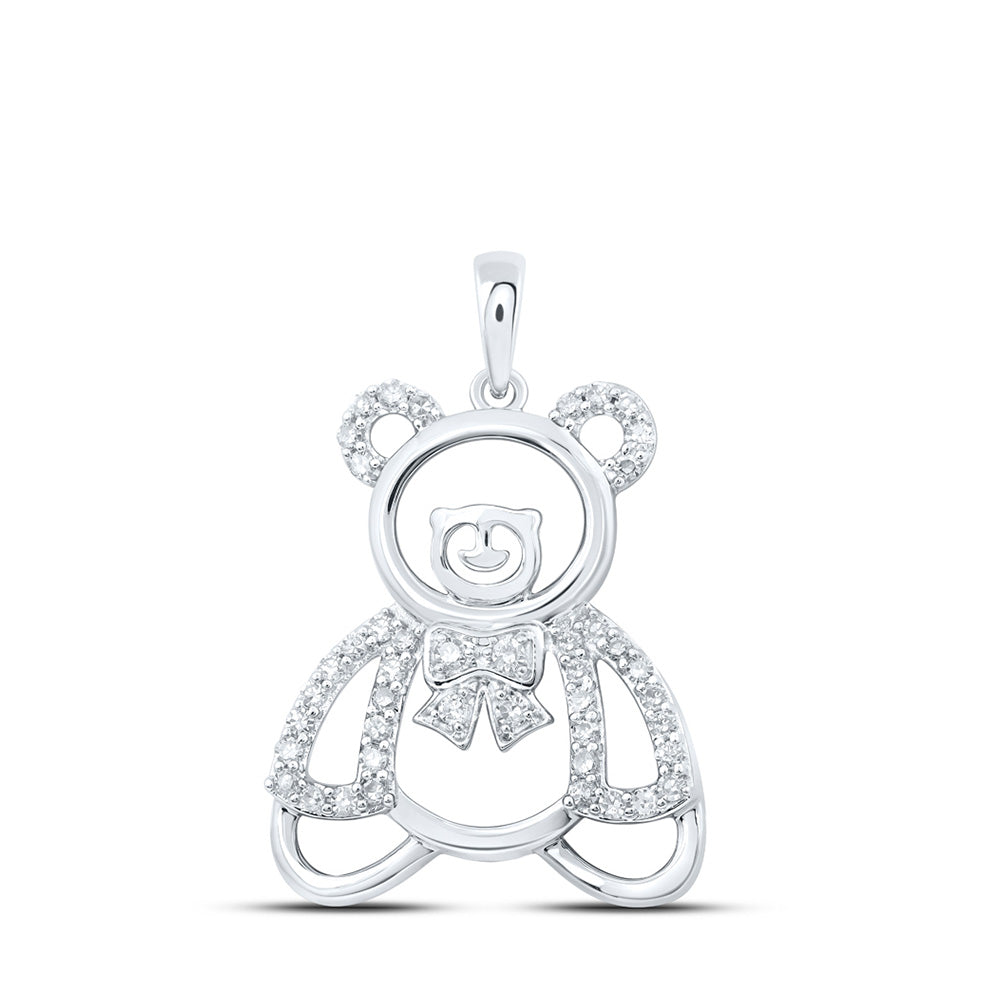 10K Yellow Or White Or Rose Gold Womens Round Diamond Teddy Bear Animal Pendant