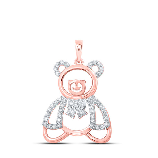 10K Yellow Or White Or Rose Gold Womens Round Diamond Teddy Bear Animal Pendant