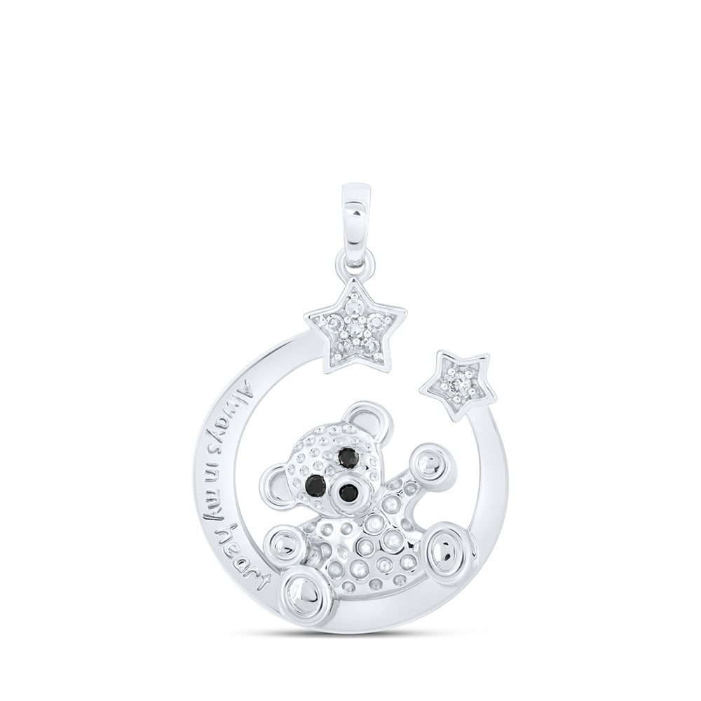 10K Yellow Or White Or Rose Gold Womens Round Diamond Bear Crescent Moon Animal Pendant
