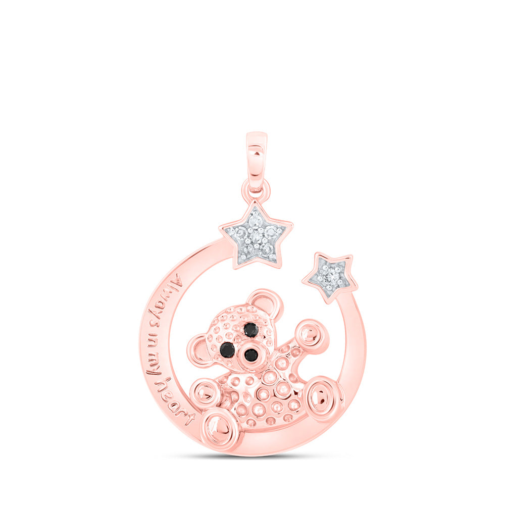 10K Yellow Or White Or Rose Gold Womens Round Diamond Bear Crescent Moon Animal Pendant