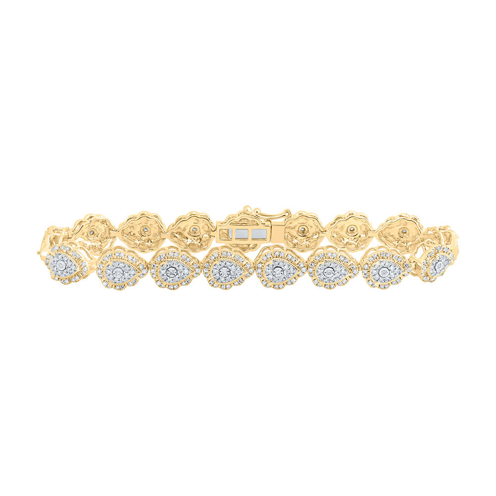 10K White Or Yellow Gold Womens Round Diamond Teardrop Link Bracelet