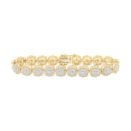 10K Yellow Gold Womens Round Diamond Square Link Fashion Bracelet 2-3/8 Cttw