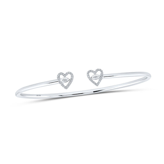 10K White Gold Womens Round Diamond Heart Bracelet 1/10 Cttw