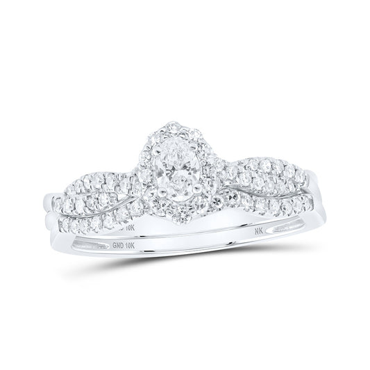10K Yellow Or White Gold  Oval Diamond Halo Bridal Wedding Ring Band Set 1/2 Cttw, Womens Size: 5-10