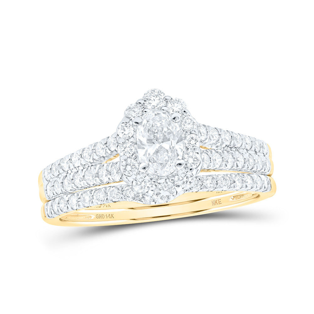 14K White Or Yellow Gold Oval Diamond Halo Bridal Wedding Ring Band Set , Womens Size: 5-10