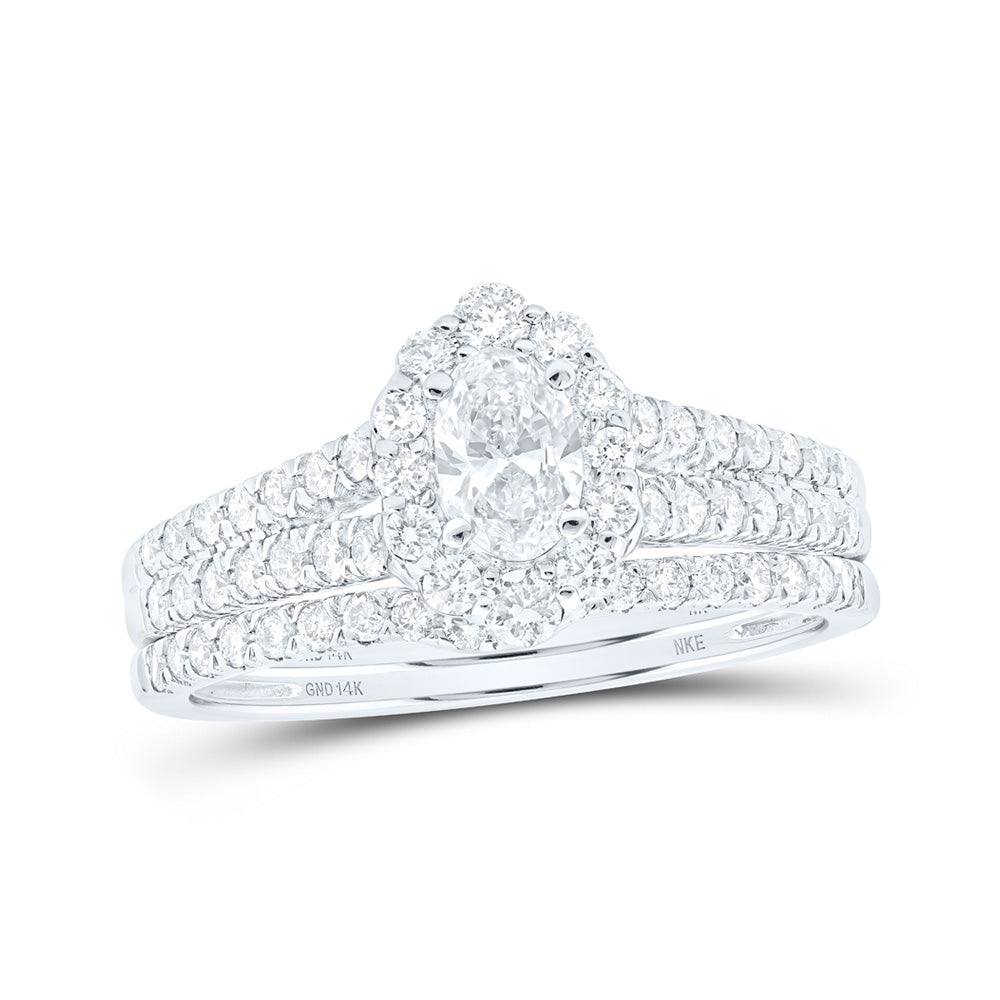 14K White Or Yellow Gold Oval Diamond Halo Bridal Wedding Ring Band Set , Womens Size: 5-10
