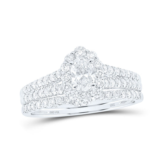 14K White Or Yellow Gold Oval Diamond Halo Bridal Wedding Ring Band Set , Womens Size: 5-10