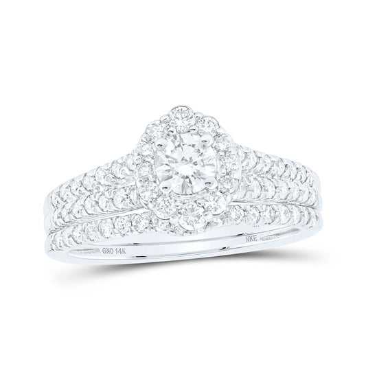 14K White Or Yellow Gold Round Diamond Halo Bridal Wedding Ring Band Set , Womens Size: 5-10