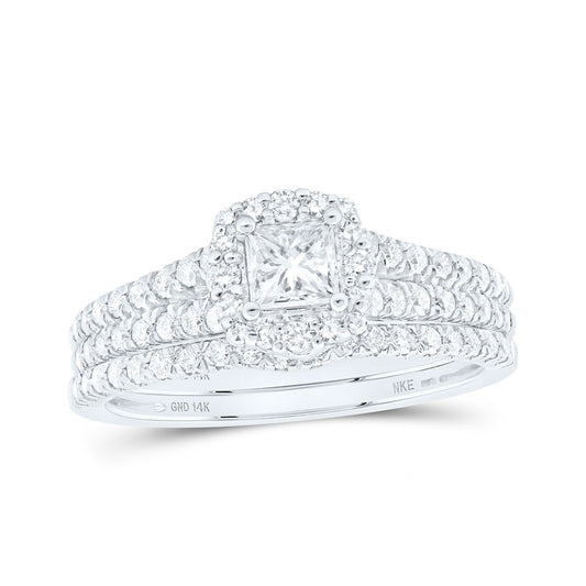 14K Yellow Or White Gold  Princess Diamond Halo Bridal Wedding Ring Band Set 1 Cttw, Womens Size: 5-10