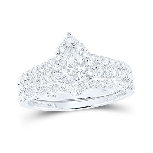 14K White Or Yellow Gold Pear Diamond Halo Bridal Wedding Ring Band Set , Womens Size: 5-10