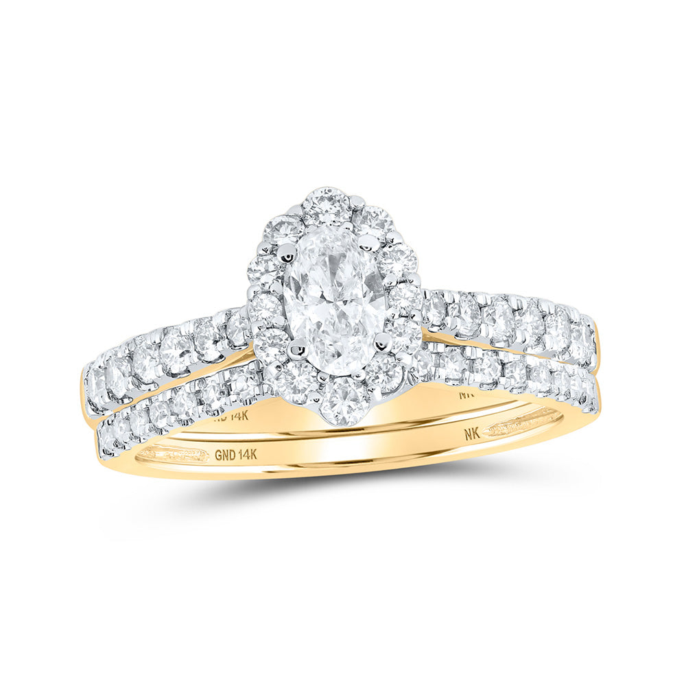 14K Yellow Gold Oval Diamond Halo Bridal Wedding Ring Band Set 1 Cttw, Womens Size: 5-10