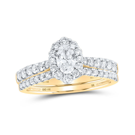 14K Yellow Gold Oval Diamond Halo Bridal Wedding Ring Band Set 1 Cttw, Womens Size: 5-10