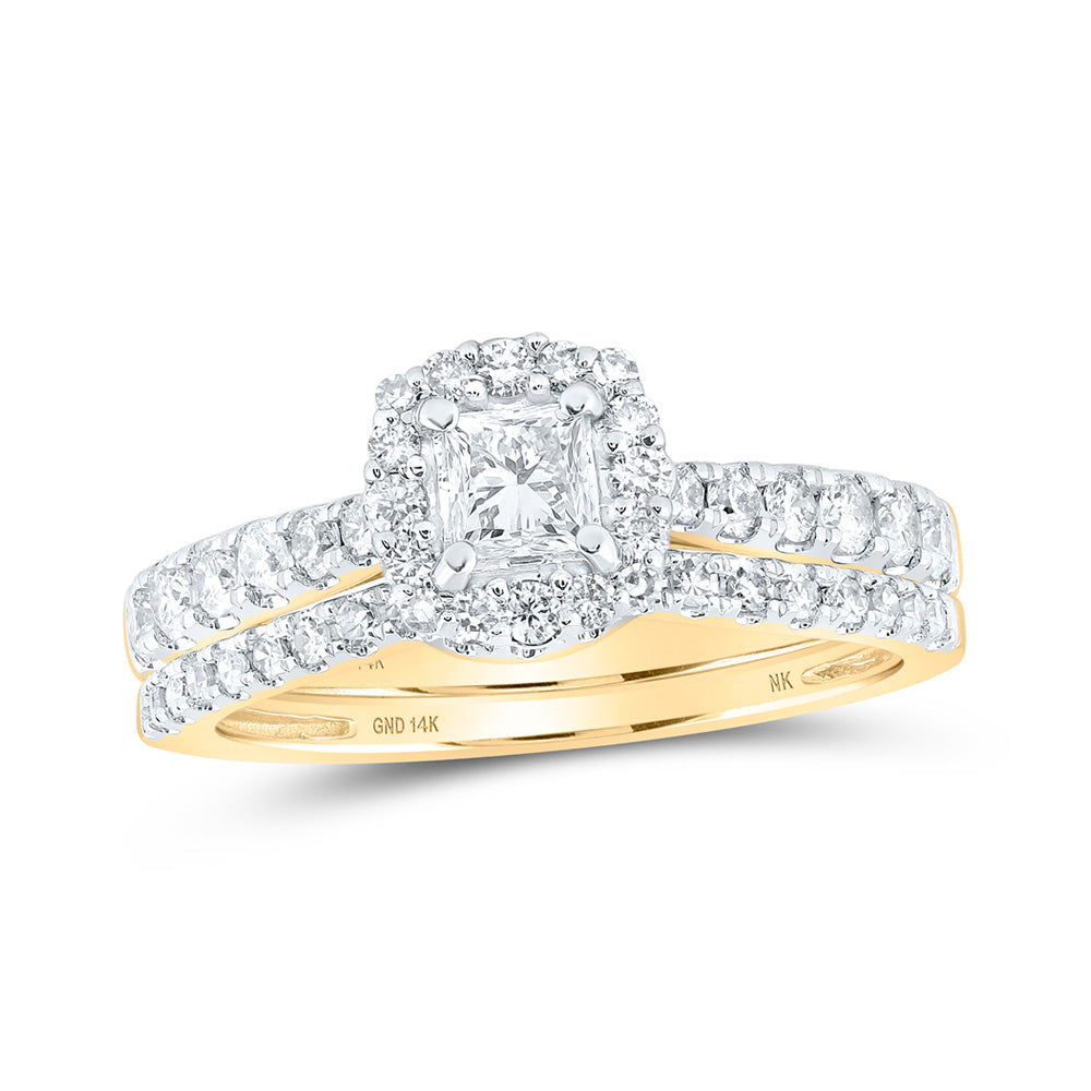 14K Yellow Gold Princess Diamond Halo Bridal Wedding Ring Band Set 1 Cttw, Womens Size: 5-10