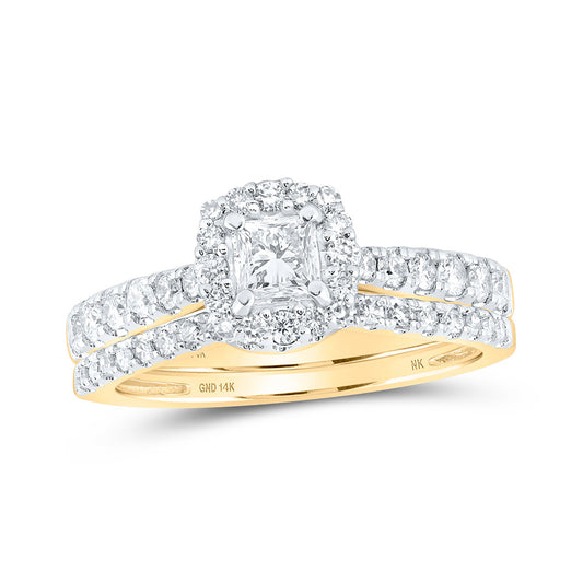 14K Yellow Gold Princess Diamond Halo Bridal Wedding Ring Band Set 1 Cttw, Womens Size: 5-10