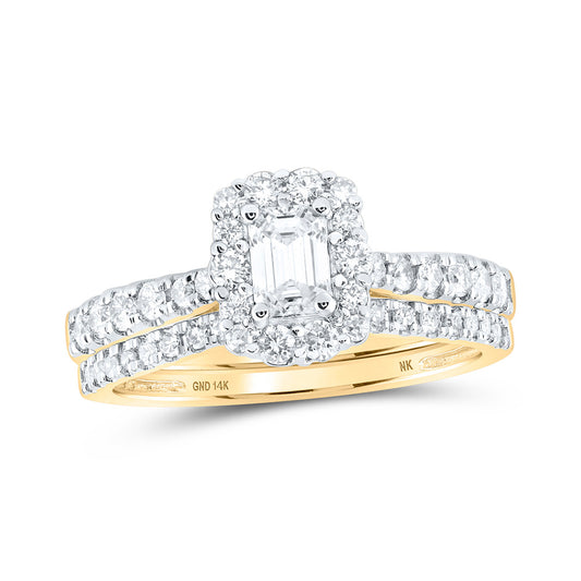 14K Yellow Gold Emerald Diamond Halo Bridal Wedding Ring Band Set 1 Cttw, Womens Size: 5-10