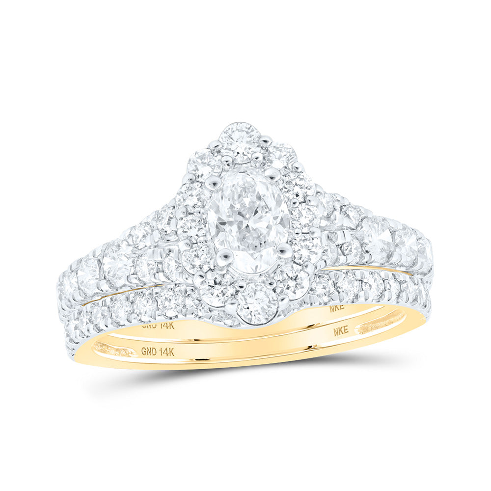 14K White Or Yellow Gold Oval Diamond Halo Bridal Wedding Ring Band Set, Womens Size: 5-10