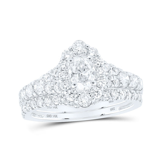 14K White Or Yellow Gold Oval Diamond Halo Bridal Wedding Ring Band Set, Womens Size: 5-10