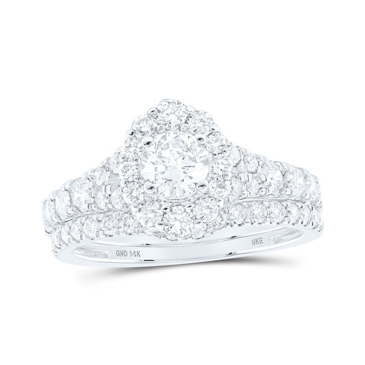 14K White Or Yellow Gold Princess Diamond Halo Bridal Wedding Ring Band Set, Womens Size: 5-10