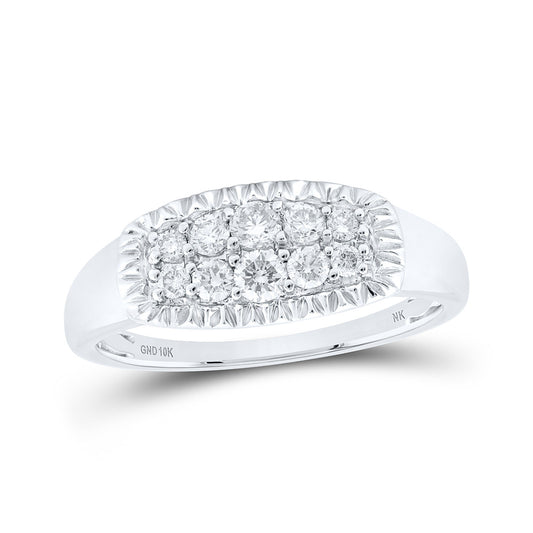 10K White Or Yellow Gold Mens Round Diamond Fluted Band Ring , Mens Size: 7-13