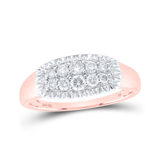 10K Rose Gold Mens Round Diamond Cluster Band Ring 1/2 Cttw, Mens Size: 7-13