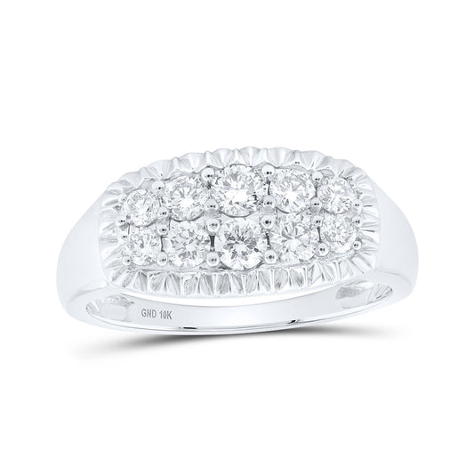10K White Or Yellow Gold Mens Round Diamond Fluted Band Ring , Mens Size: 7-13