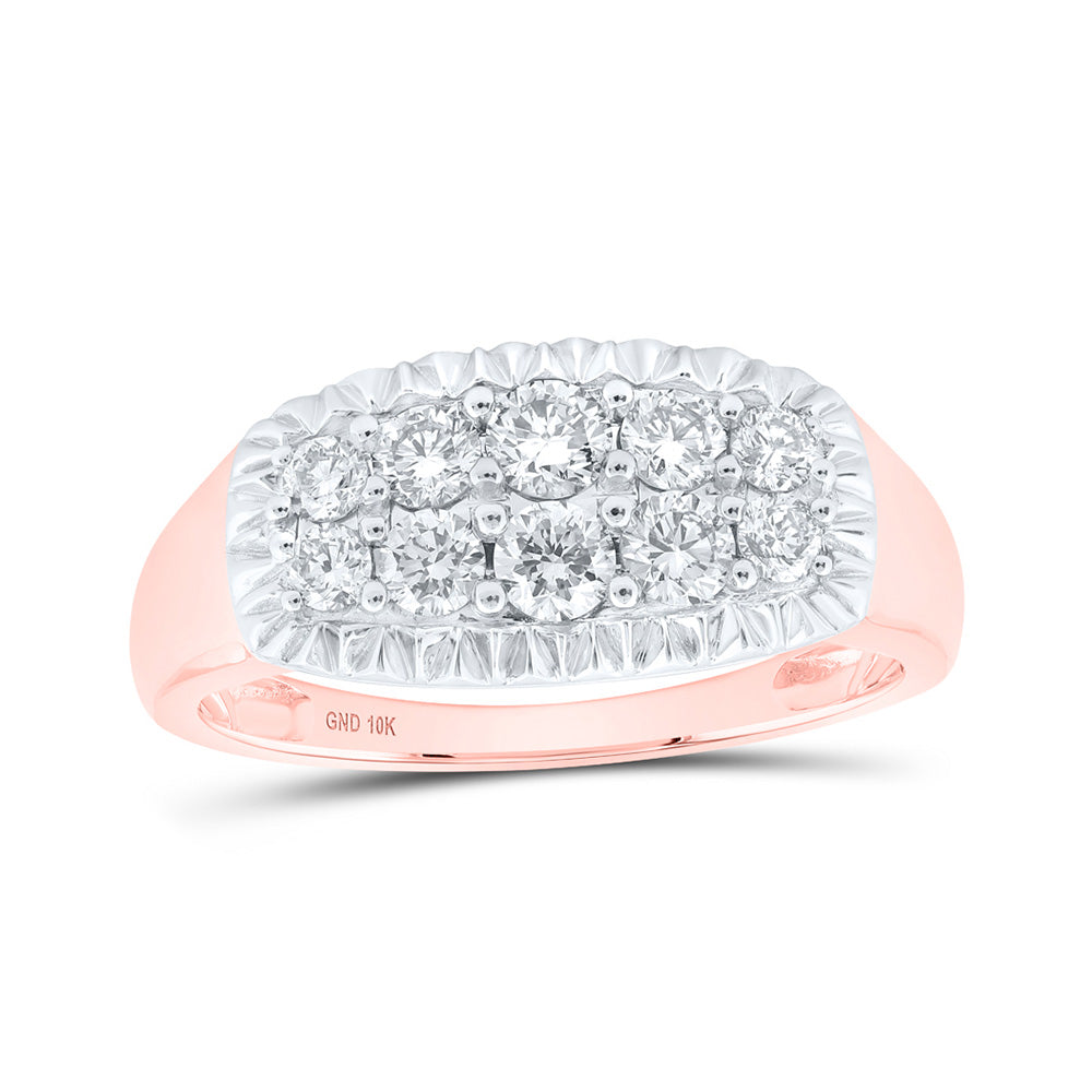 10K Rose Gold Mens Round Diamond Cluster Band Ring 1 Cttw, Mens Size: 7-13