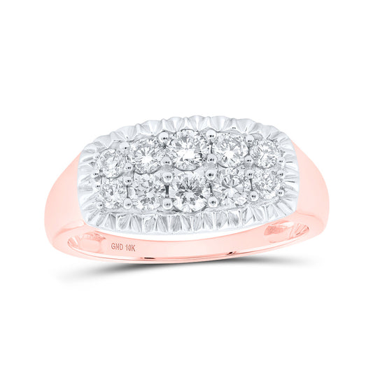 10K Rose Gold Mens Round Diamond Cluster Band Ring 1 Cttw, Mens Size: 7-13