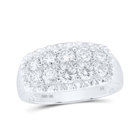 10K White Or Yellow Gold Mens Round Diamond Fluted Band Ring , Mens Size: 7-13