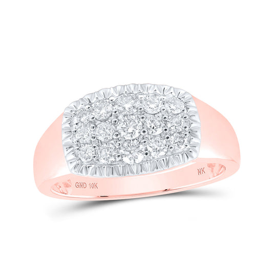 10K Yellow Or White Or Rose Gold Mens Round Diamond Fluted Cluster Ring , Mens Size: 7-13
