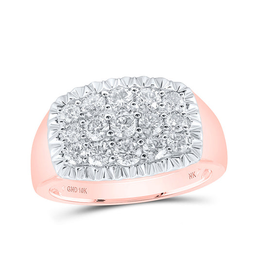 10K Yellow Or White Or Rose Gold Mens Round Diamond Fluted Cluster Ring, Mens Size: 7-13