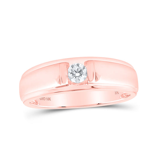 10K Yellow Or White Or Rose Gold Mens Round Diamond Solitaire Band Ring , Mens Size: 7-13