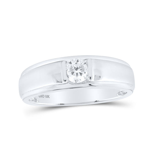 10K White Or Yellow Gold Mens Round Diamond Solitaire Band Ring , Mens Size: 7-13