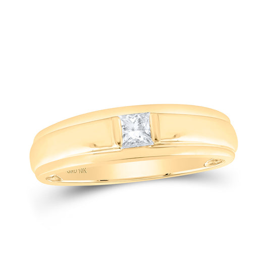 10K Yellow Gold Mens Princess Diamond Solitaire Band Ring 1/3 Cttw, Mens Size: 7-13
