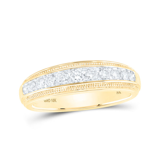 10K Yellow Gold Mens Round Diamond Band Ring 1/2 Cttw, Mens Size: 7-13
