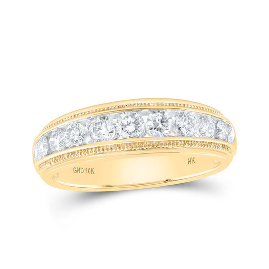 10K Yellow Gold Mens Round Diamond Band Ring 1 Cttw, Mens Size: 7-13