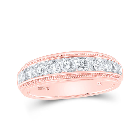 10K Yellow Or White Or Rose Gold Mens Round Diamond Band Ring , Mens Size: 7-13