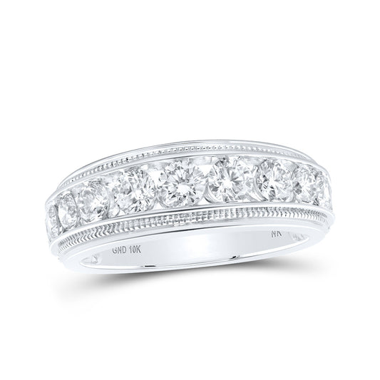 10K White Or Yellow Gold Mens Round Diamond Band Ring , Mens Size: 7-13