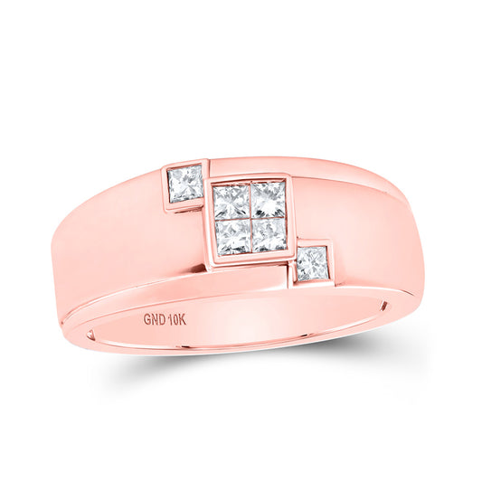 10K Yellow Or White Or Rose Gold Mens Princess Diamond Band Ring , Mens Size: 7-13