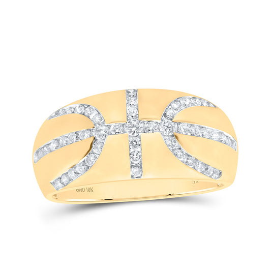 10K Yellow Gold Mens Round Diamond Basketball Band Ring 3/4 Cttw, Mens Size: 7-13