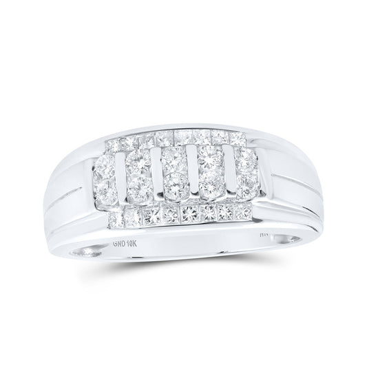 10K White Or Yellow Gold Mens Round Diamond Band Ring , Mens Size: 7-13