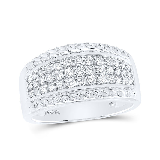 10K White Or Yellow Gold Mens Round Diamond Rope-accent Band Ring , Mens Size: 7-13