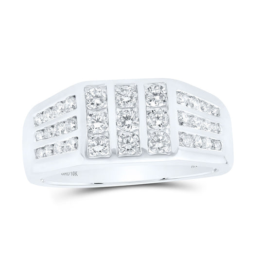 10K White Gold Mens Round Diamond Flat-top Band Ring 1 Cttw, Mens Size: 7-13