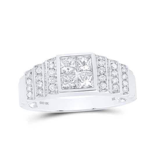 10K White Or Yellow Gold Mens Princess Diamond Band Ring , Mens Size: 7-13